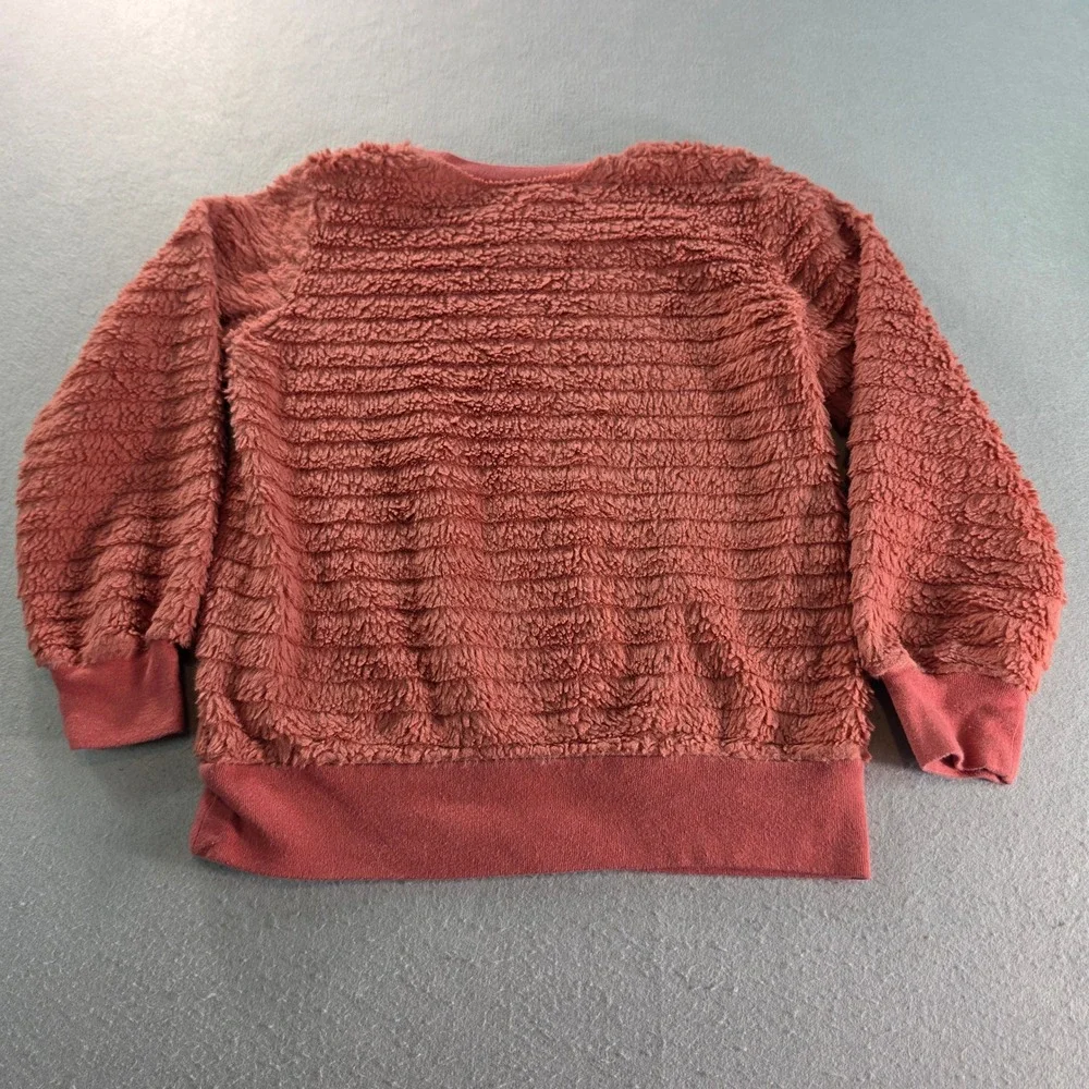 Tahari Girl Pink Faux Fur Textured Sweatshirt Pullover Size 8 Clay Terracotta